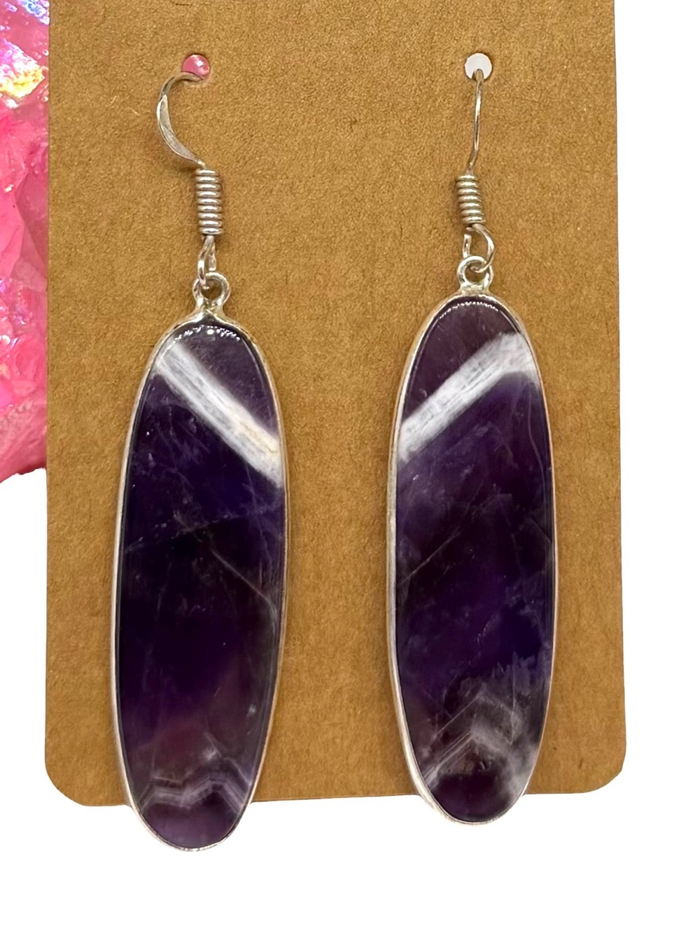 Chevron Amethyst Earrings 925 Sterling Silver Overlay